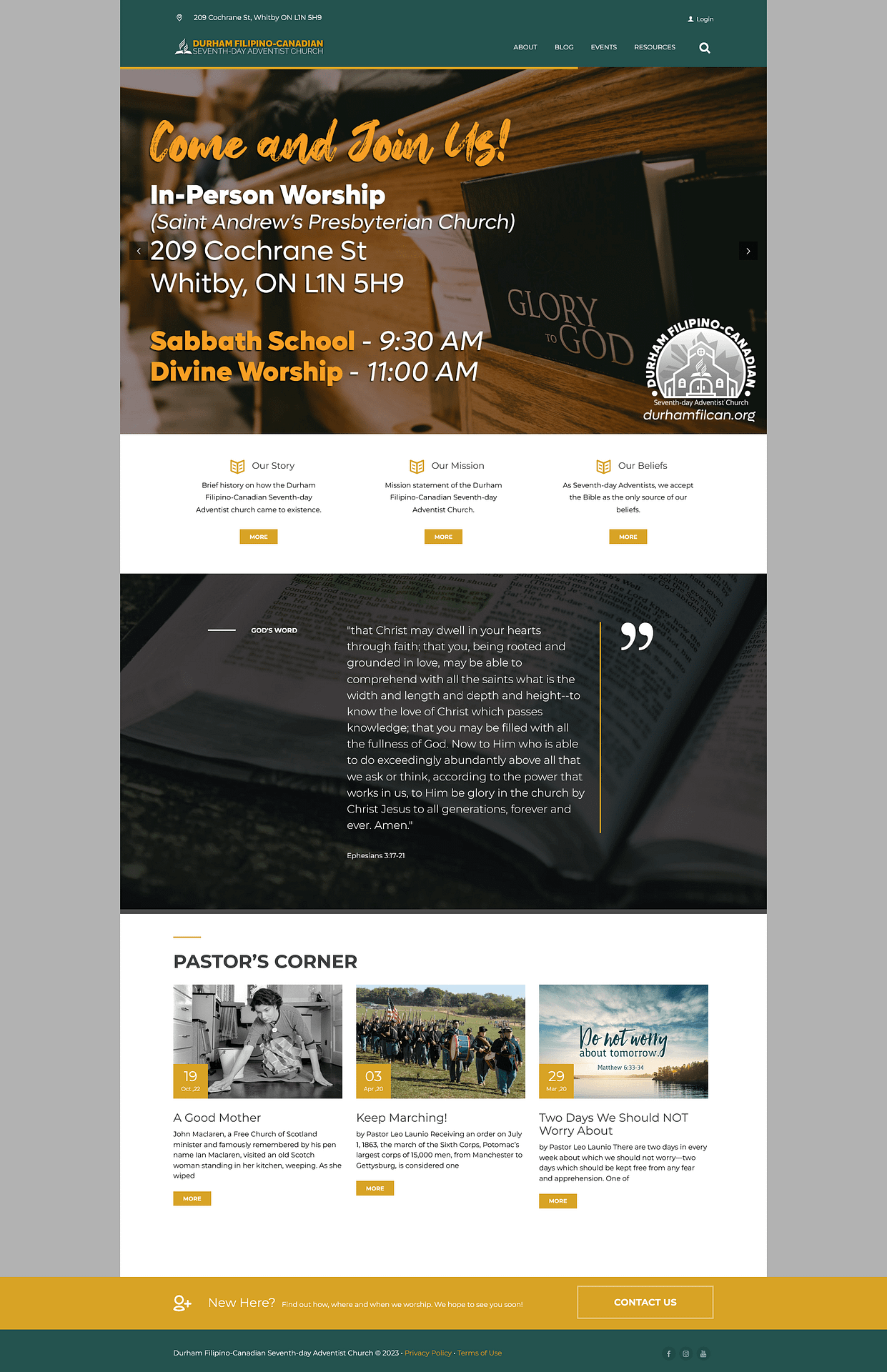 Durham Filipino-Canadian SDA Church Website Homepage
