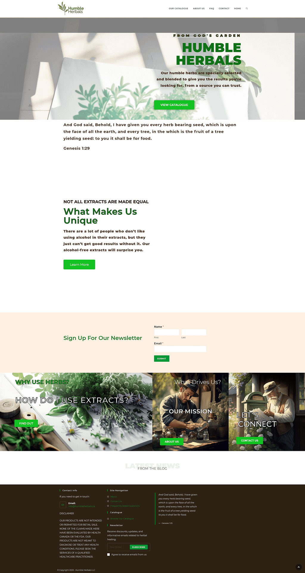 Humble Herbals Website Homepage Old Layout