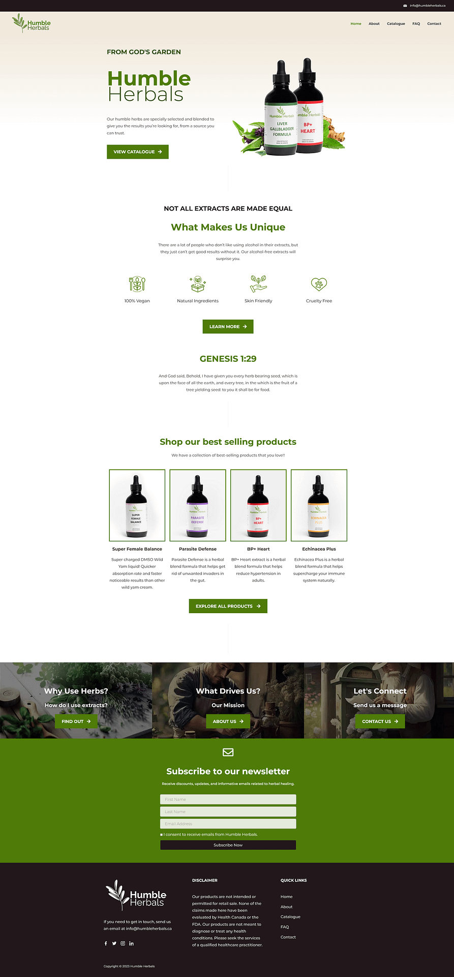 Humble Herbals Website Homepage New Layout